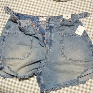 We The Free Light Blue Denim Button-Front High-Rise Shorts